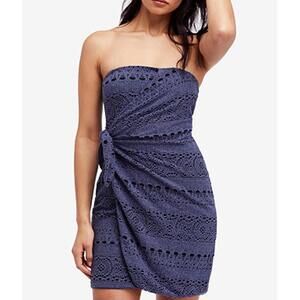 Free People Navy Oceanside Strapless Mini Dress XL X Large Eyelet Crochet